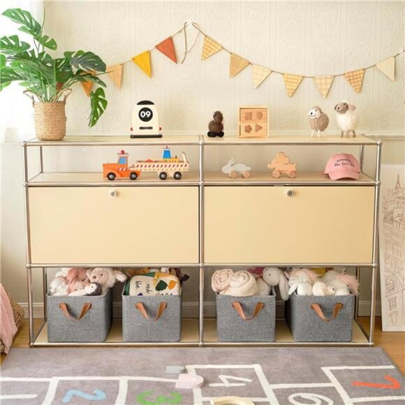 Large Fabric Storage Bins Set of 2 Closet Shelf Organizer with Metal Frame - Picture 2 of 7